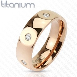 Titánium gyűrű CZ kristályokkal, rozé arany bevonattal