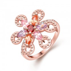 kristályos gyűrű Színes cirkóniavirág, rózsaaranyozott gyűrű