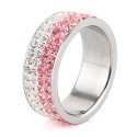 Rózsaszín-fehér kristályos, 4 soros nemesacél gyűrű
