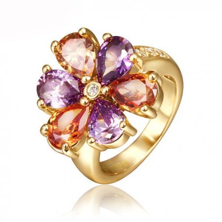 kristályos gyűrű Gold filled, színes cirkónia köves virág gyűrű