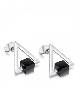 Háromszög titánium fülbevaló, fekete dísszel