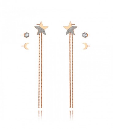 Hold és csillag, 3 pár nemesacél fülbevaló szett - rose gold